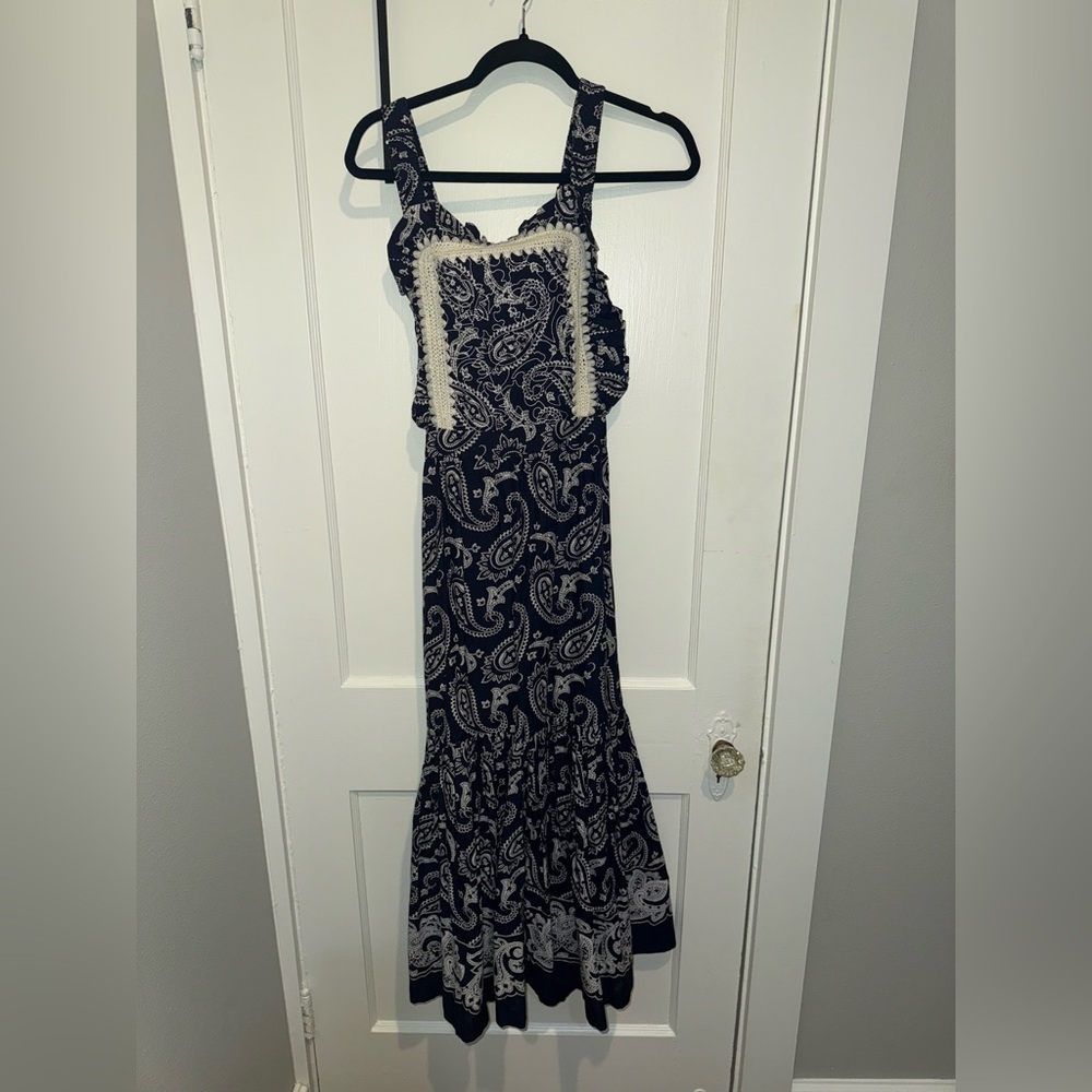 Sea New York Theodora Paisley Apron Midi Dress in Navy